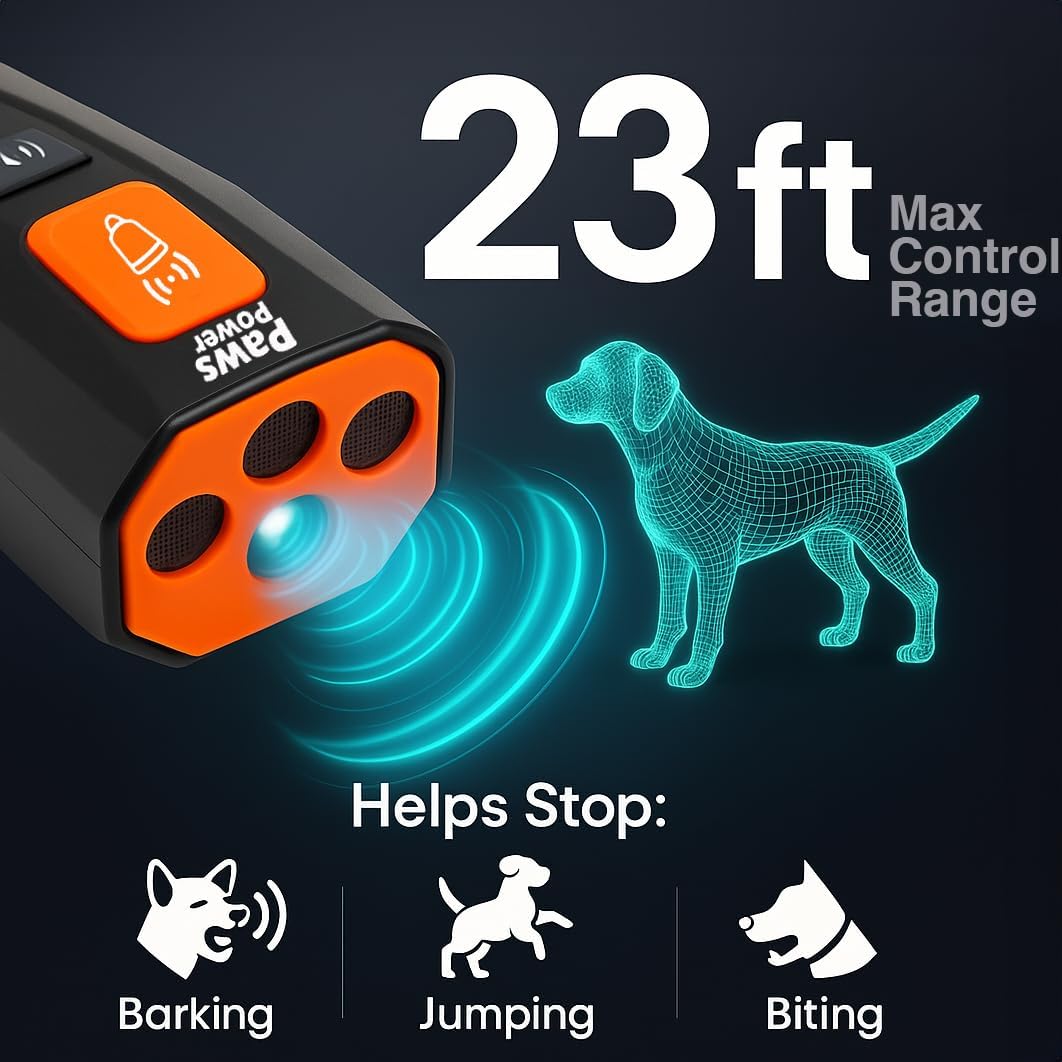 Dog Bark Deterrent Device - 6-in-1 Ultrasonic Dog Trainer for Own or Neighbor's Dog - Stop Barking, Jumping & Biting, 23ft Range, USB-C Rechargeable view 3