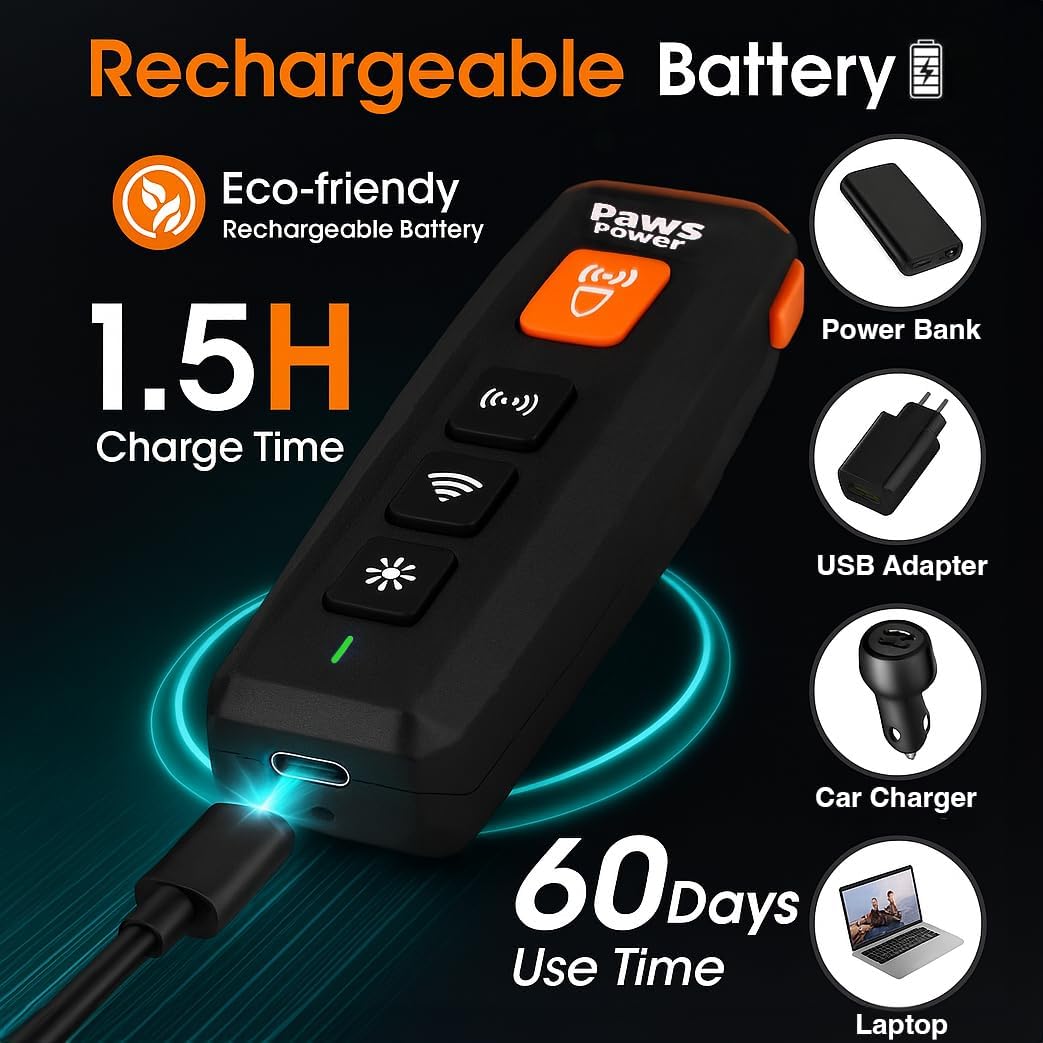 Dog Bark Deterrent Device - 6-in-1 Ultrasonic Dog Trainer for Own or Neighbor's Dog - Stop Barking, Jumping & Biting, 23ft Range, USB-C Rechargeable view 4