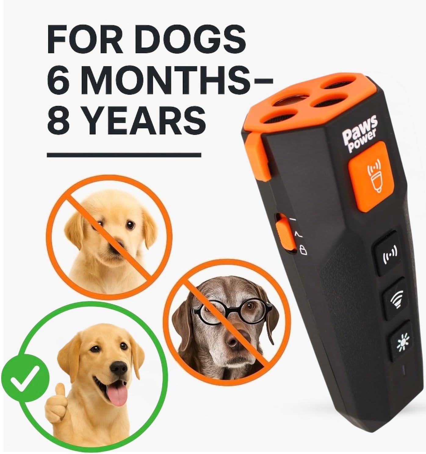 Dog Bark Deterrent Device - 6-in-1 Ultrasonic Dog Trainer for Own or Neighbor's Dog - Stop Barking, Jumping & Biting, 23ft Range, USB-C Rechargeable view 5