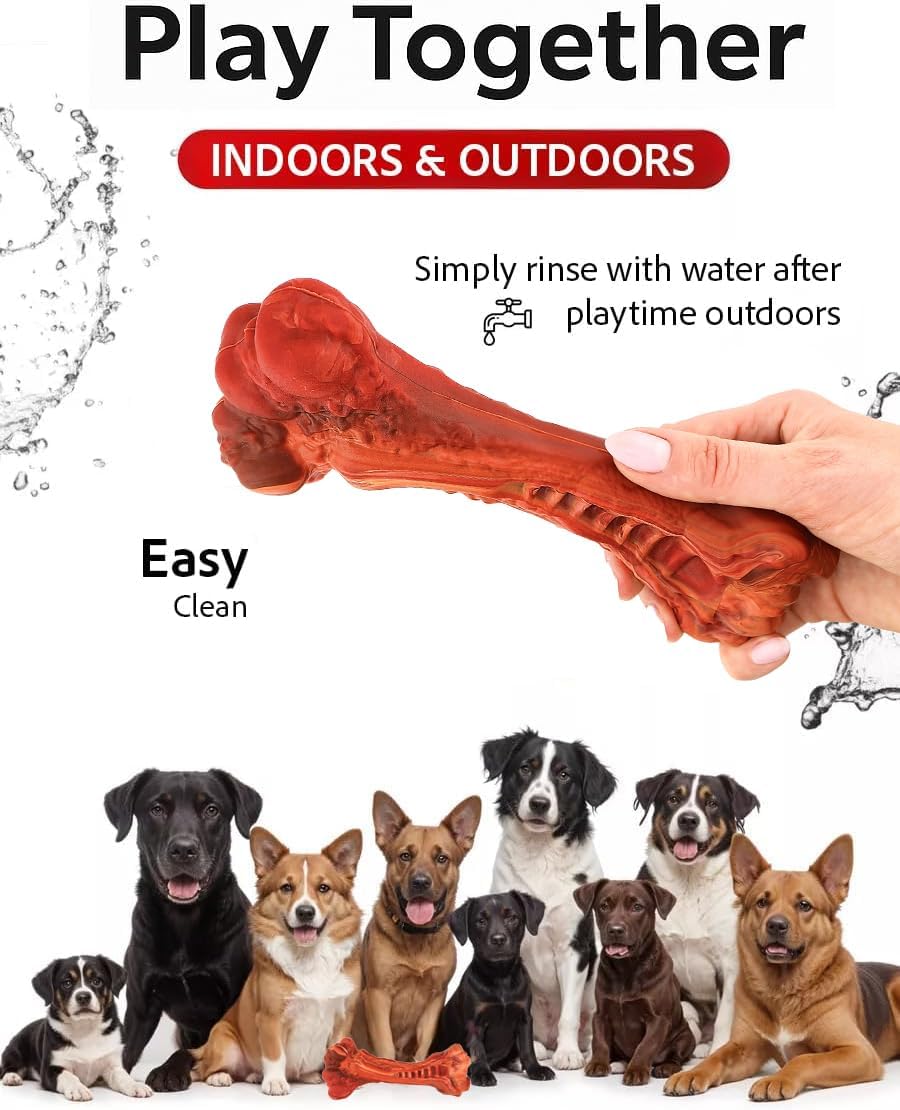 Dog Chew Toy - Natural Rubber Bone with Beef Flavor for Medium & Large Dogs - Dental Chew Toy, Cleans Teeth, Satisfies Chewing Instinct view 3