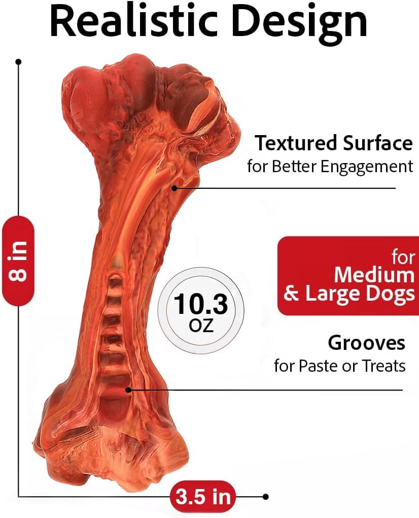 Dog Chew Toy - Natural Rubber Bone with Beef Flavor for Medium & Large Dogs - Dental Chew Toy, Cleans Teeth, Satisfies Chewing Instinct view 4