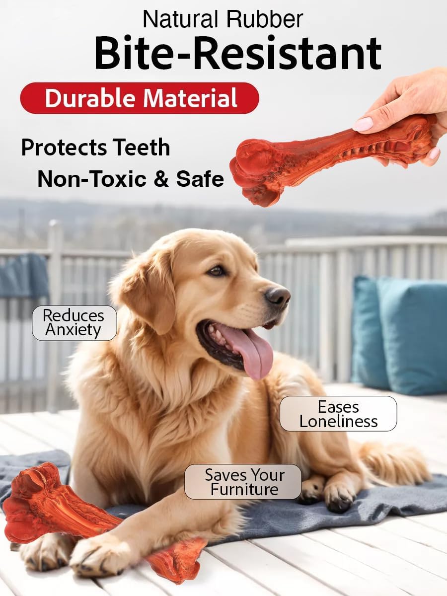 Dog Chew Toy - Natural Rubber Bone with Beef Flavor for Medium & Large Dogs - Dental Chew Toy, Cleans Teeth, Satisfies Chewing Instinct view 5