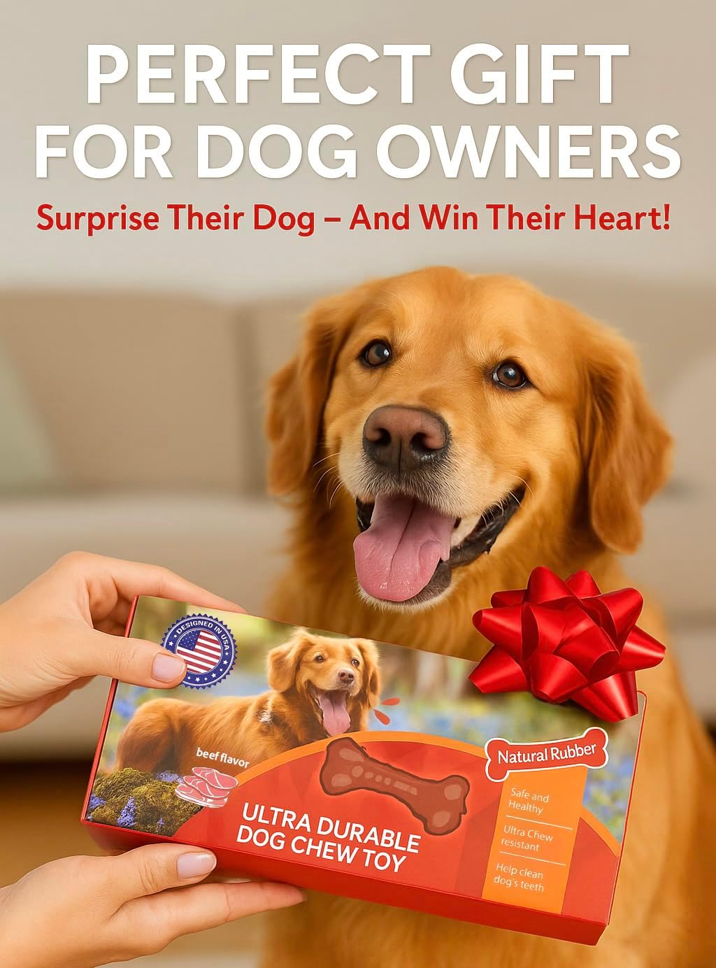 Dog Chew Toy - Natural Rubber Bone with Beef Flavor for Medium & Large Dogs - Dental Chew Toy, Cleans Teeth, Satisfies Chewing Instinct view 7