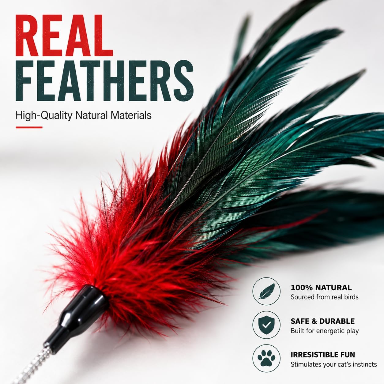 Cat Feather Wand Toy Set - 5 Different Feather Styles in One Pack - Interactive Wand Toys for Indoor Cats and Kittens view 7