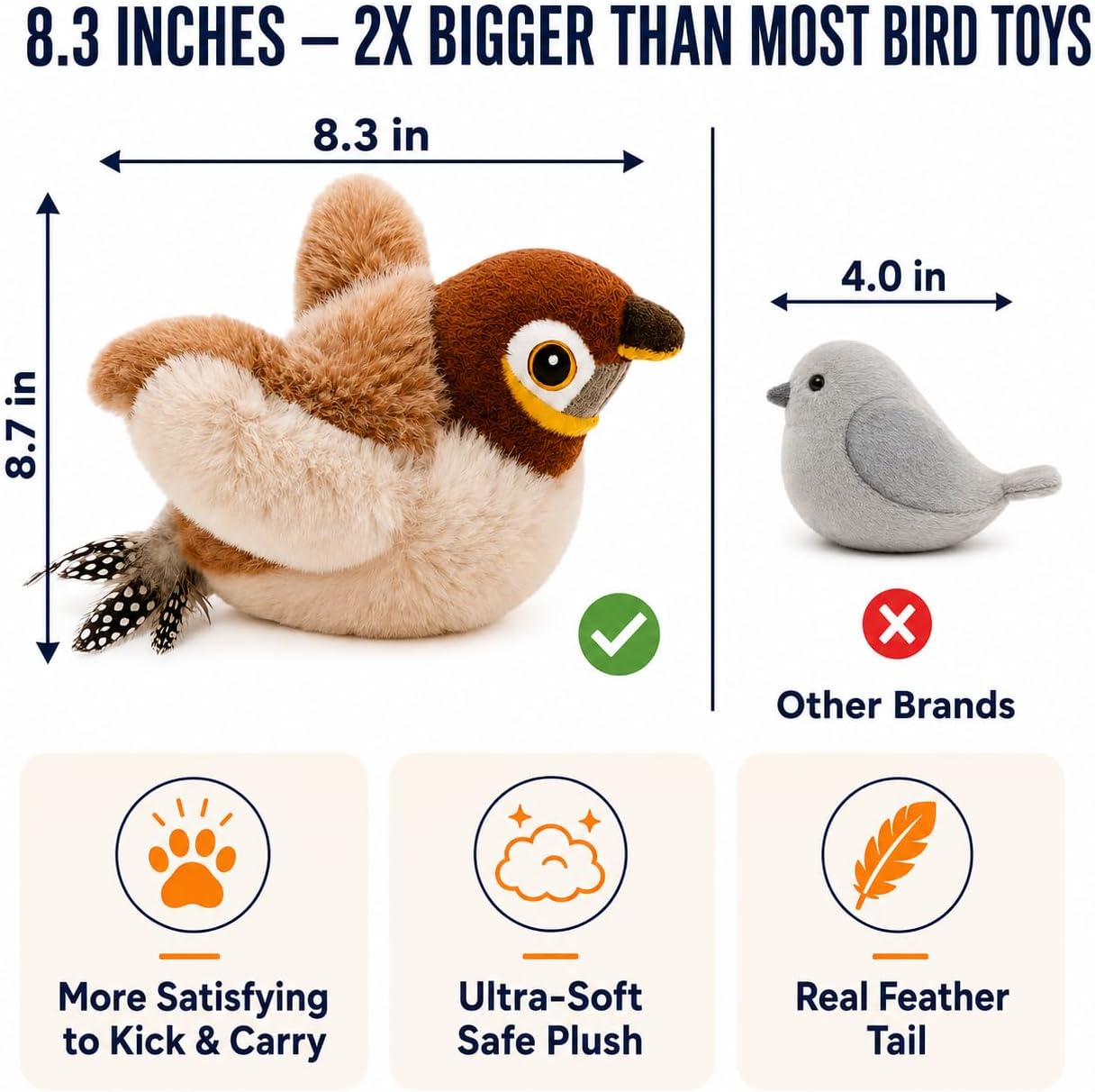 Paws Power Flapping Bird Cat Toy - Rechargeable Sparrow with Lifelike Chirp, 3 Speed Modes view 4