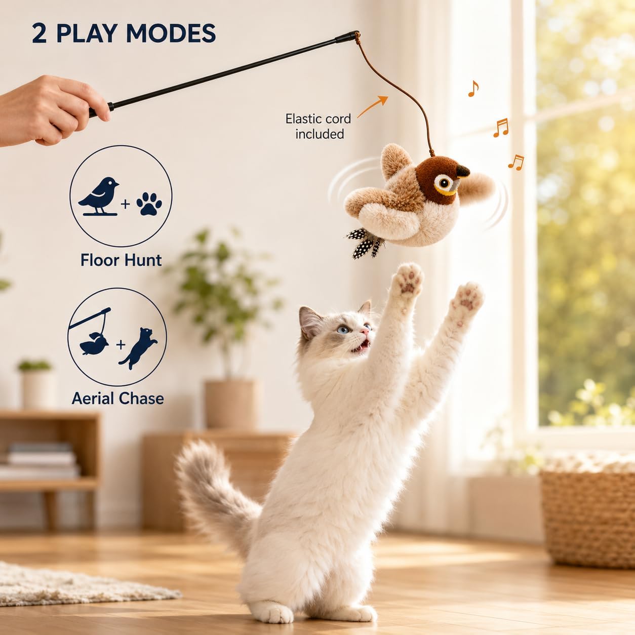 Paws Power Flapping Bird Cat Toy - Rechargeable Sparrow with Lifelike Chirp, 3 Speed Modes view 7
