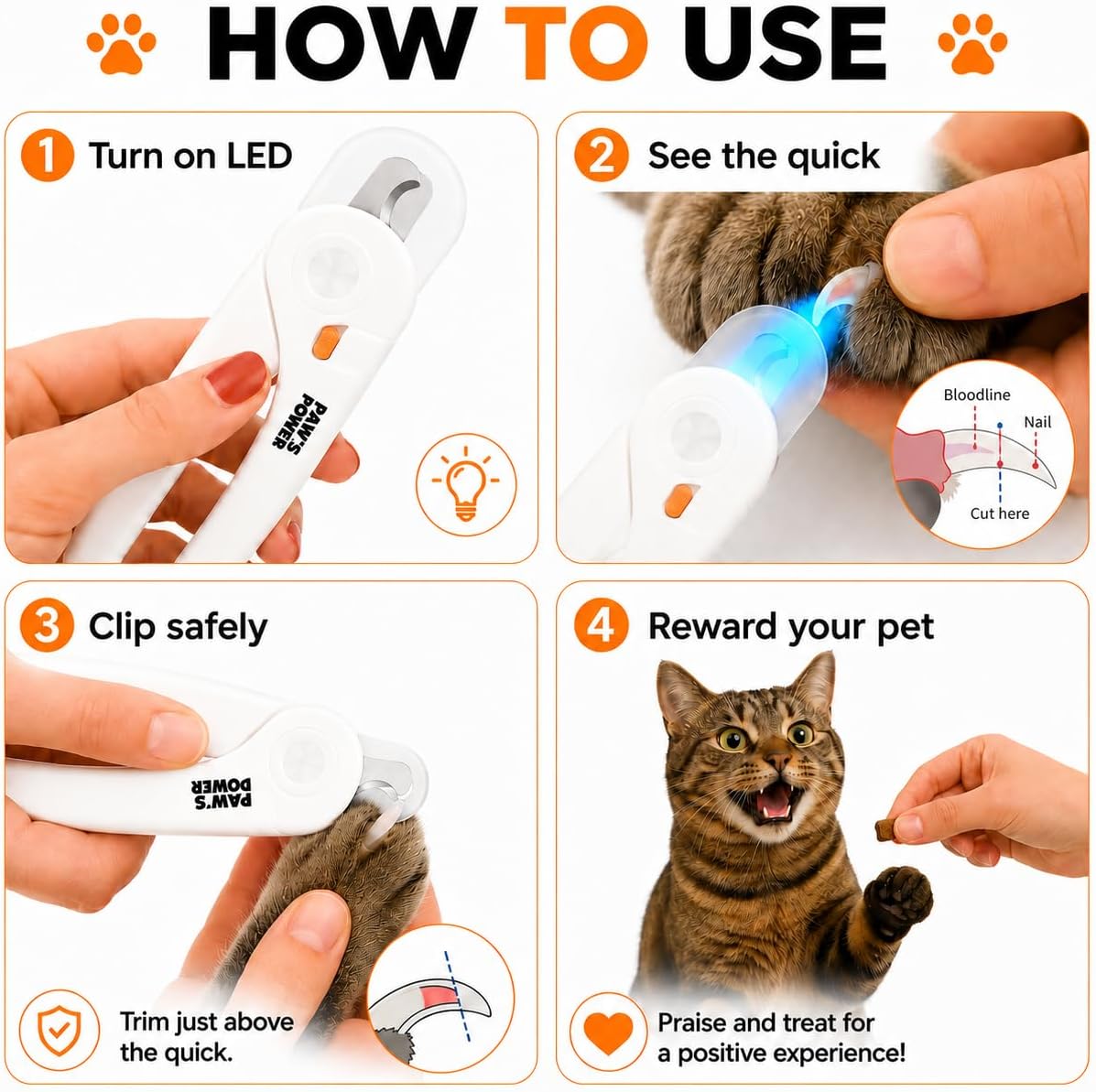 Cat Nail Clipper & Small Dog Nail Clippers with LED Light - See the Quick, Never Cut It - Extra Sharp, Stress-Free Trims at Home view 4
