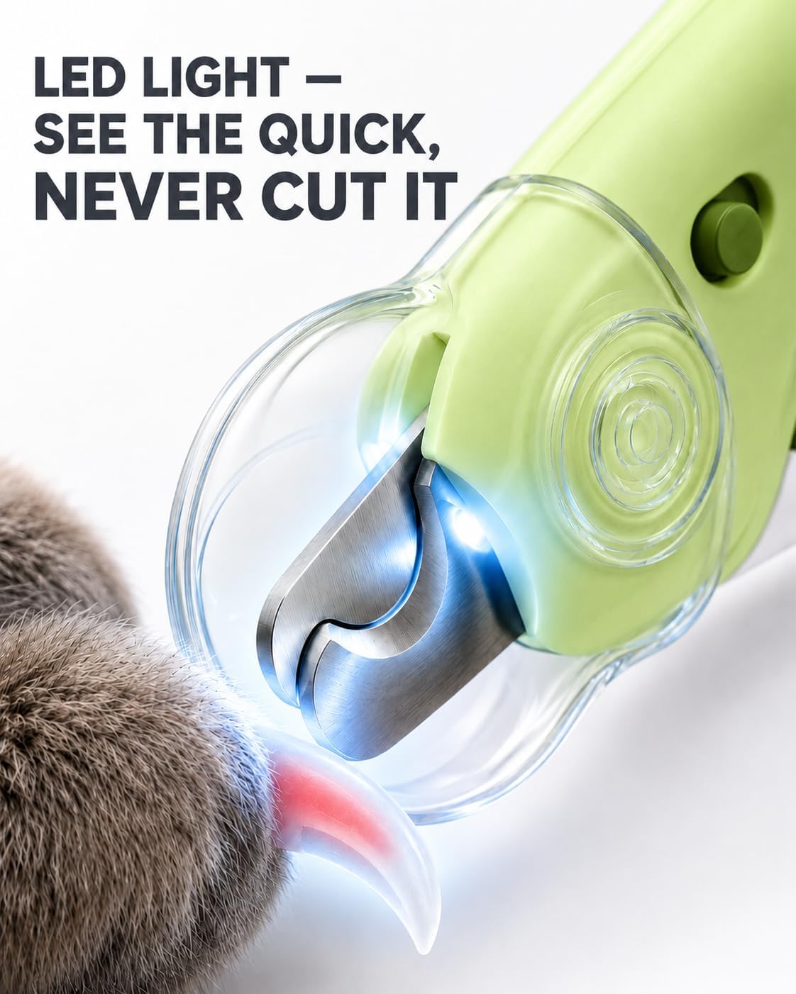 Cat Nail Clipper & Small Dog Nail Clippers with LED Light - Illuminates Nails & Bloodline for Safe, Easy Trimming - Extra Sharp, Green view 3