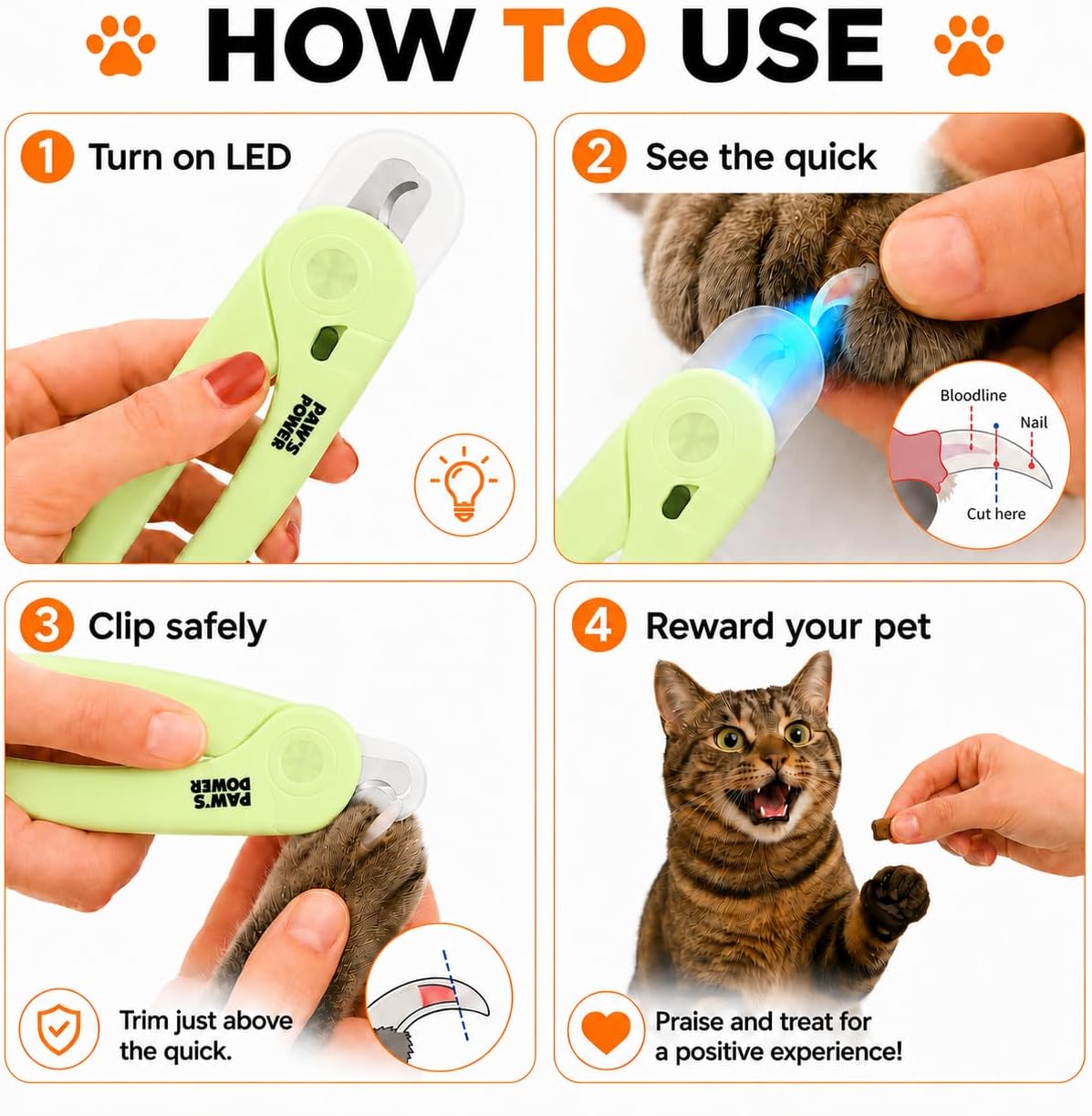 Cat Nail Clipper & Small Dog Nail Clippers with LED Light - Illuminates Nails & Bloodline for Safe, Easy Trimming - Extra Sharp, Green view 4